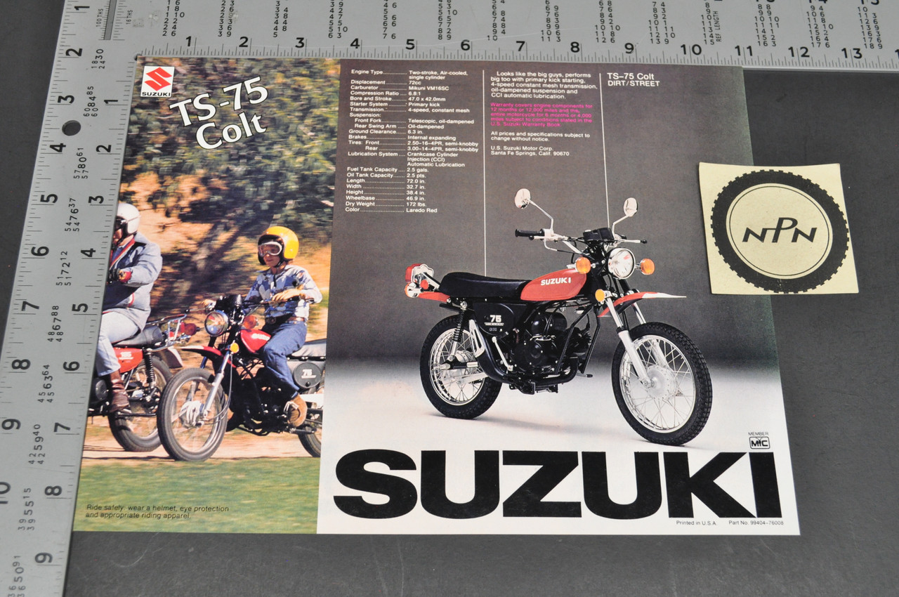 Vintage NOS 1976 Suzuki TS75 Colt Motorcycle Brochure Dealer Specs OEM