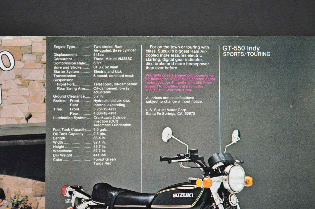 Vintage NOS 1976 Suzuki GT750 LeMans GT550 Indy Brochure Dealer Specs OEM