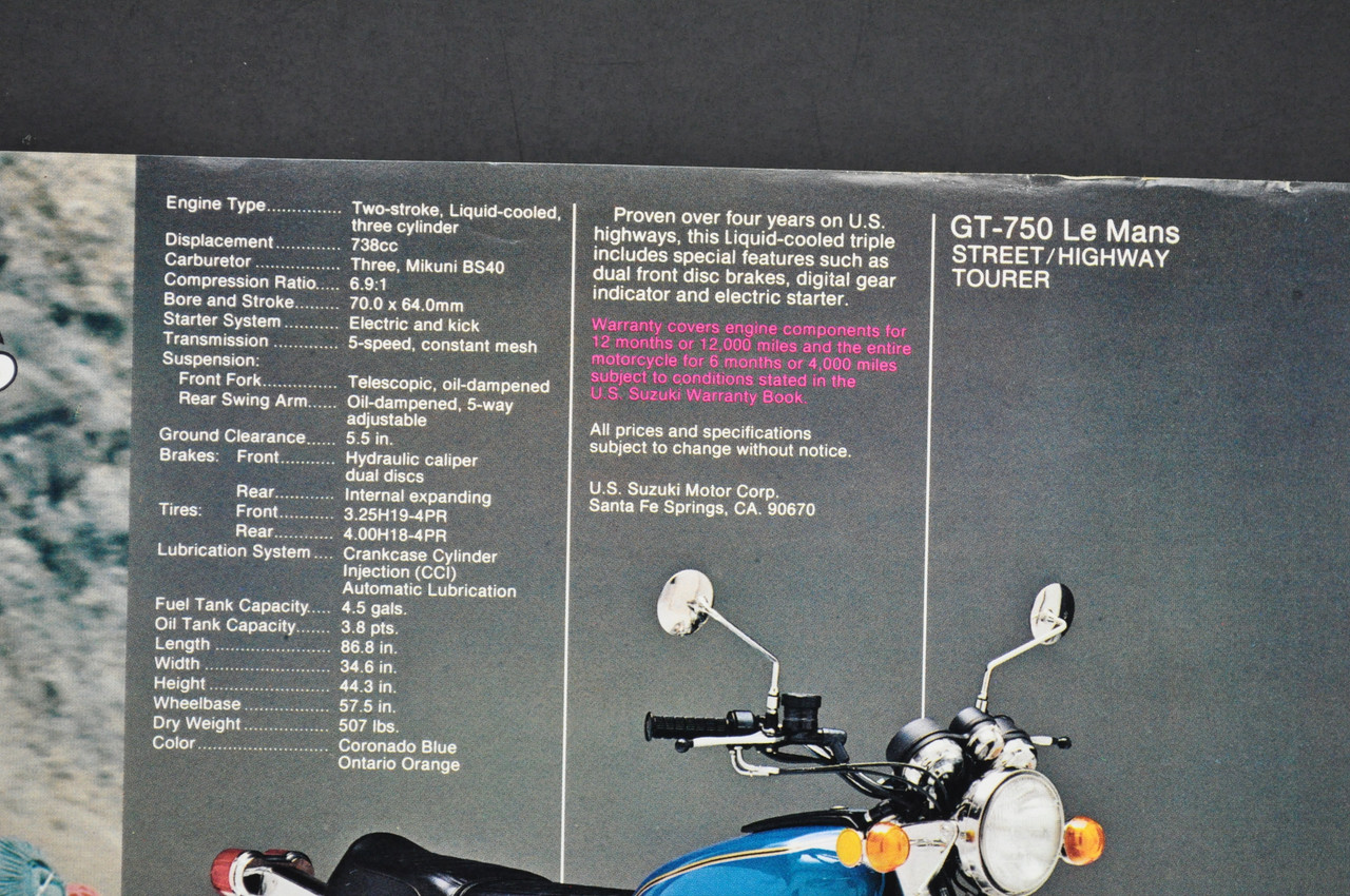 Vintage NOS 1976 Suzuki GT750 LeMans GT550 Indy Brochure Dealer Specs OEM