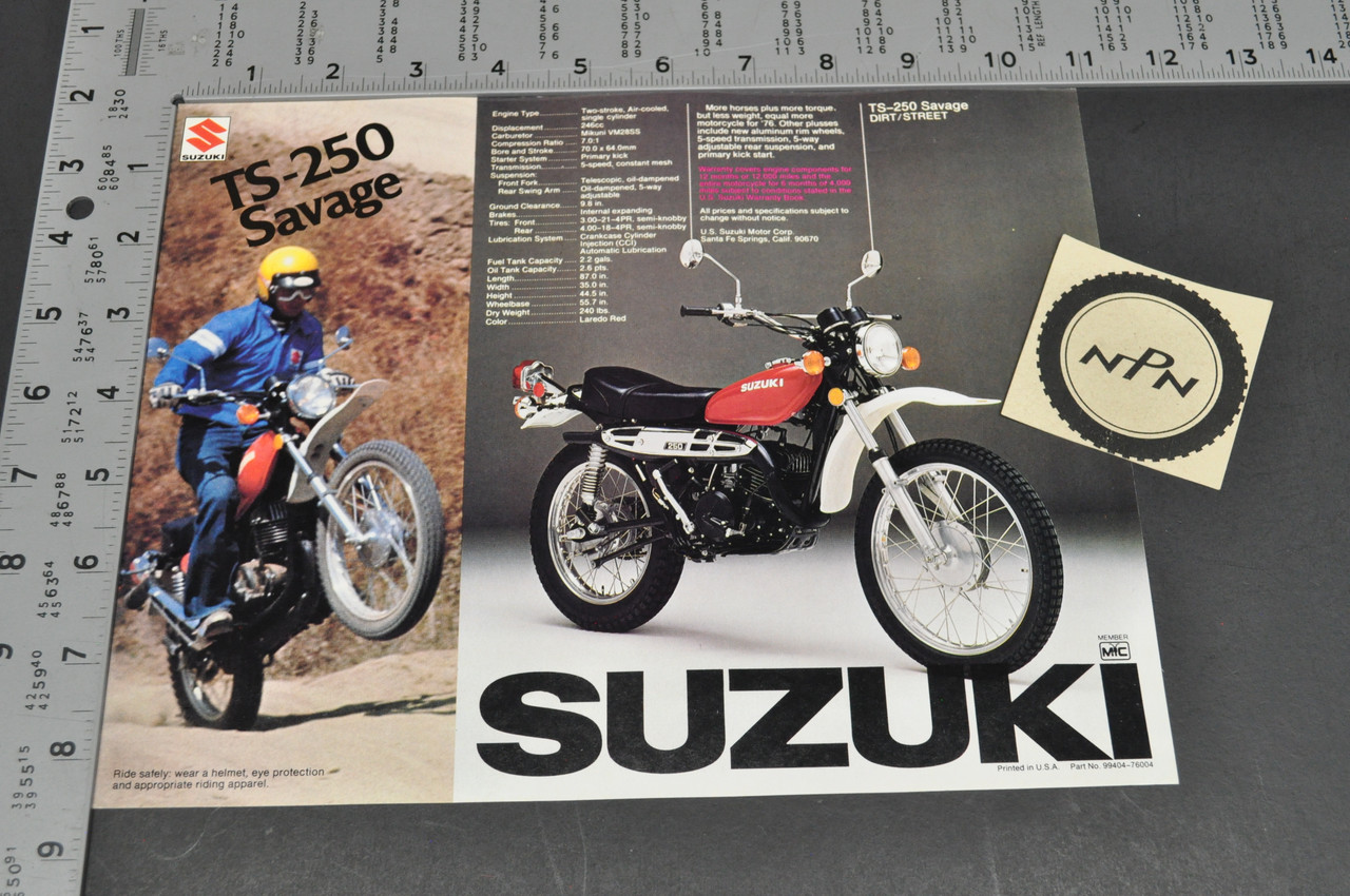 Vintage NOS 1976 Suzuki TS400 Apache TS250 Savage Brochure Dealer Specs OEM