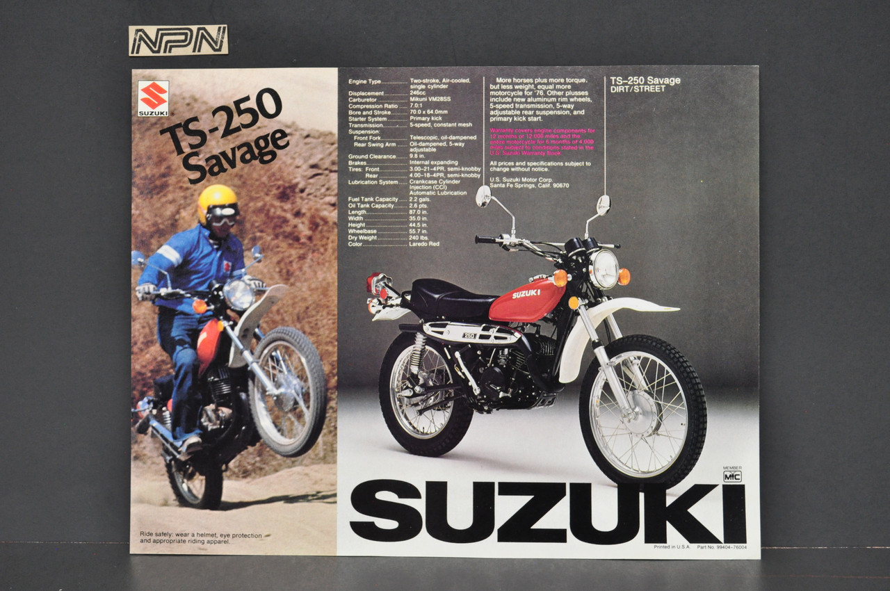 Vintage NOS 1976 Suzuki TS400 Apache TS250 Savage Brochure Dealer Specs OEM