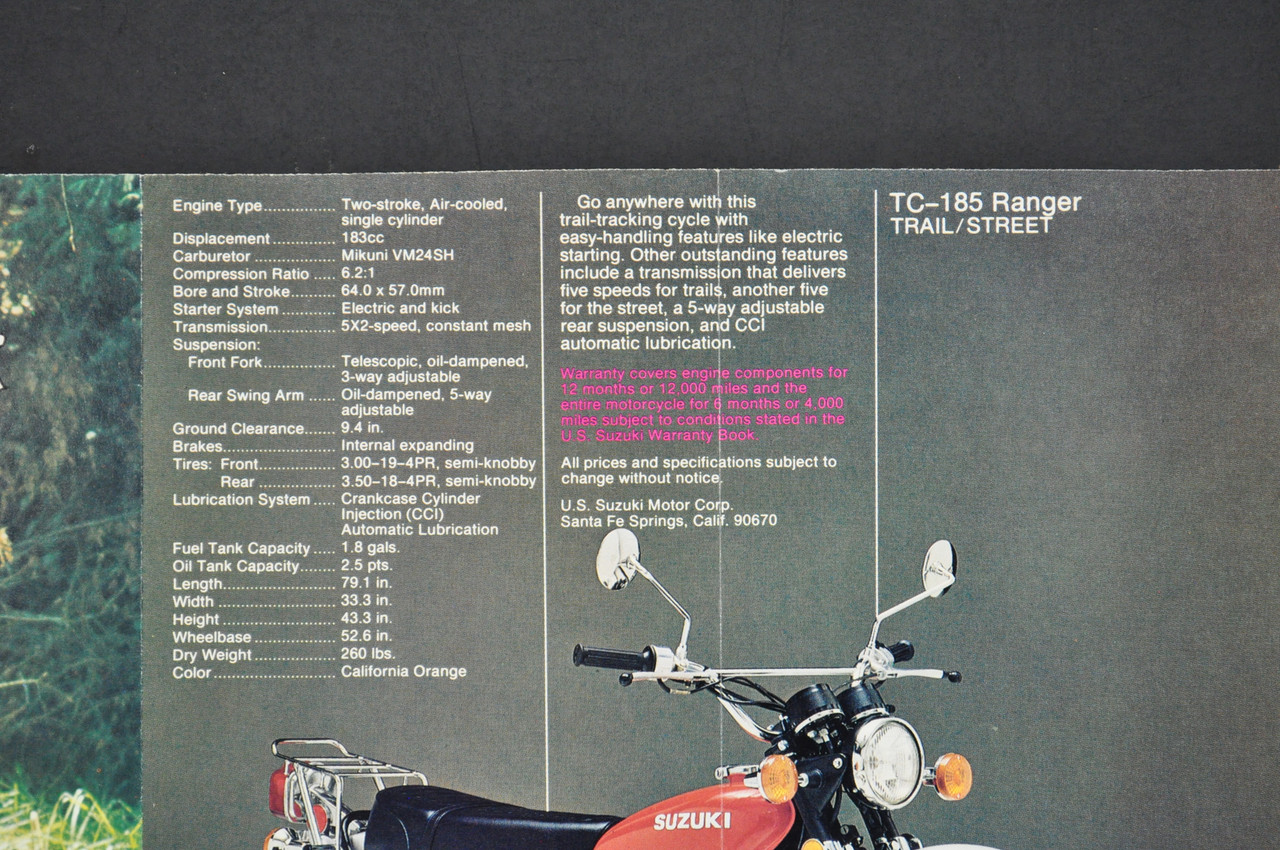 Vintage NOS 1976 Suzuki TS185 Sierra TC185 Ranger Brochure OEM Dealer Specs