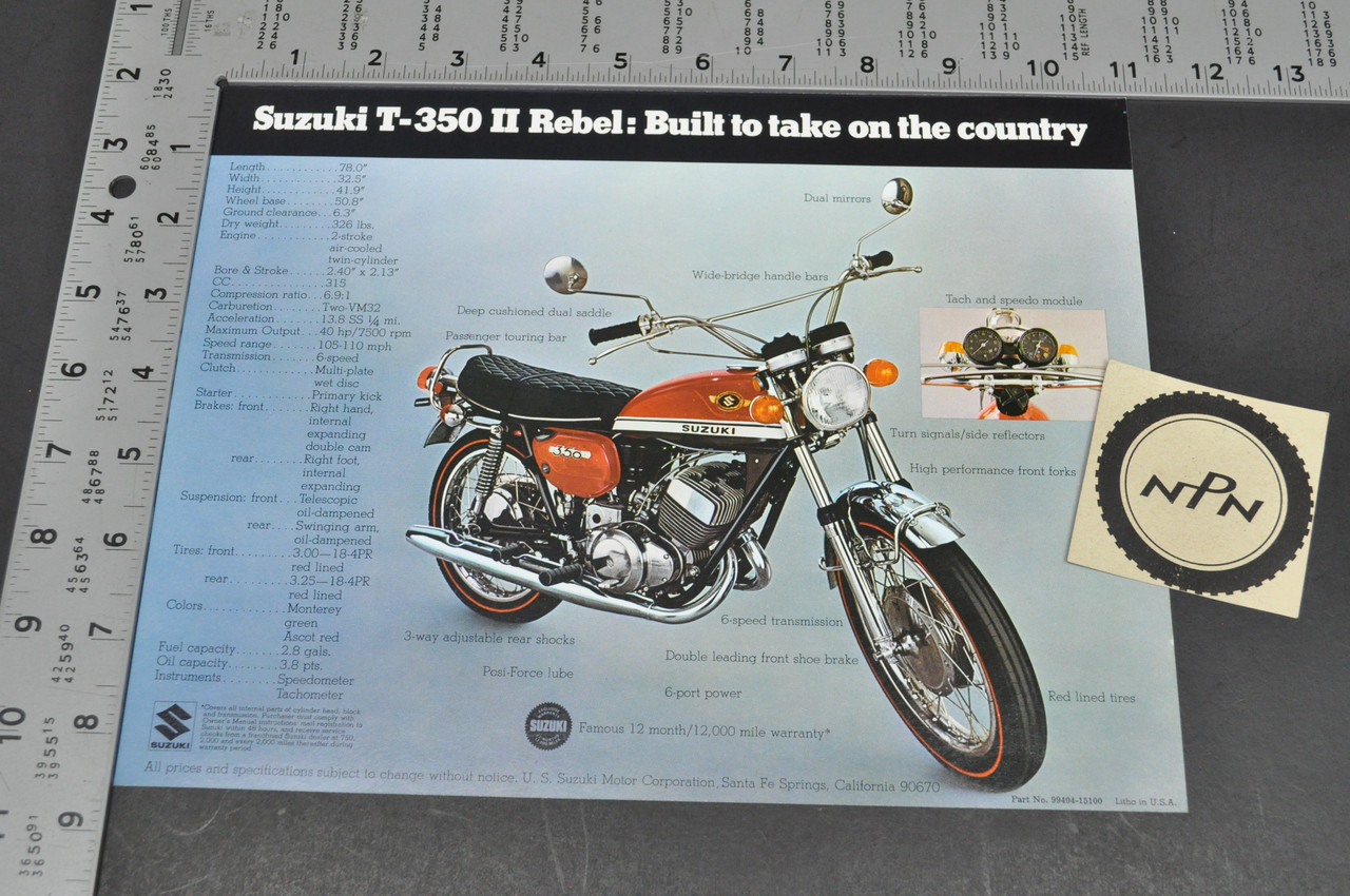 Vintage NOS 1969 Suzuki T500 III Titan T350 II Rebel Brochure OEM Dealer Specs