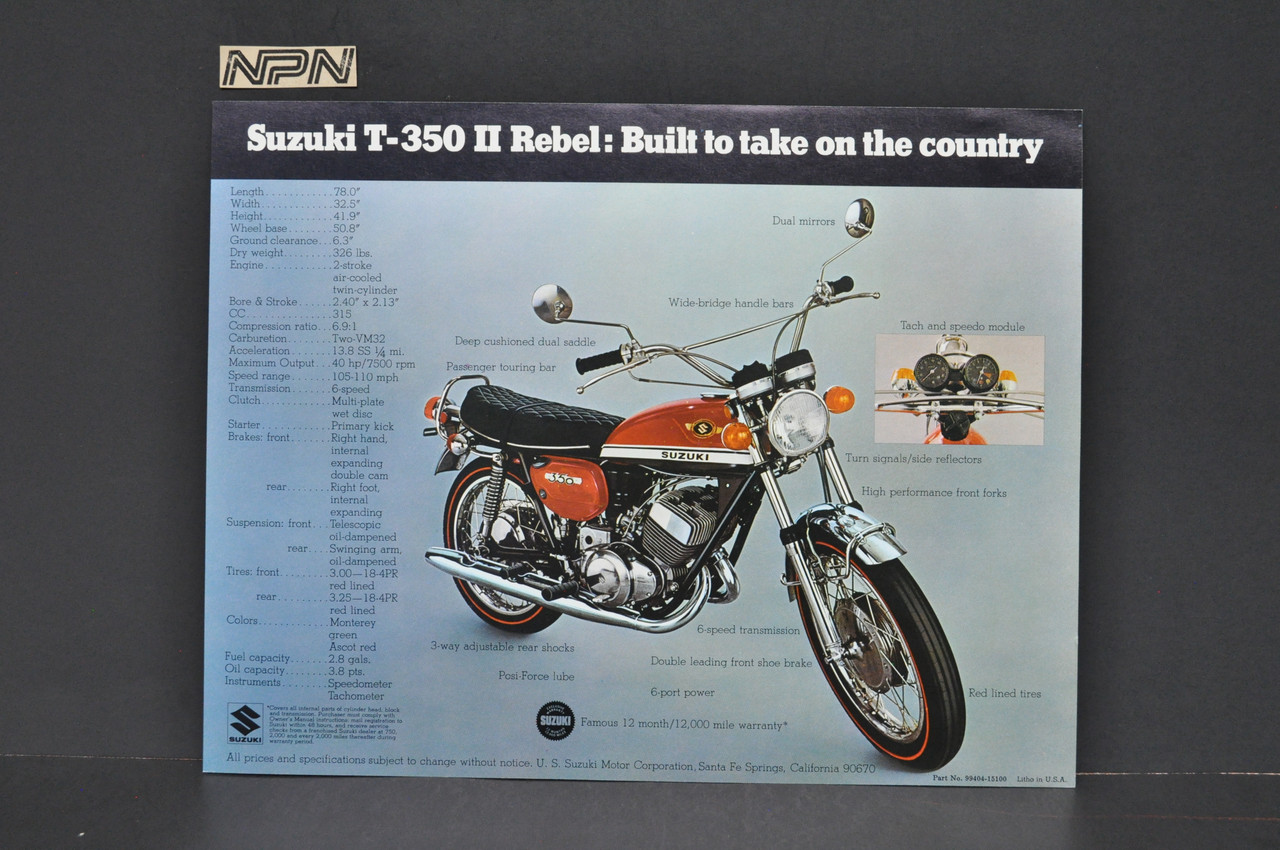 Vintage NOS 1969 Suzuki T500 III Titan T350 II Rebel Brochure OEM Dealer Specs