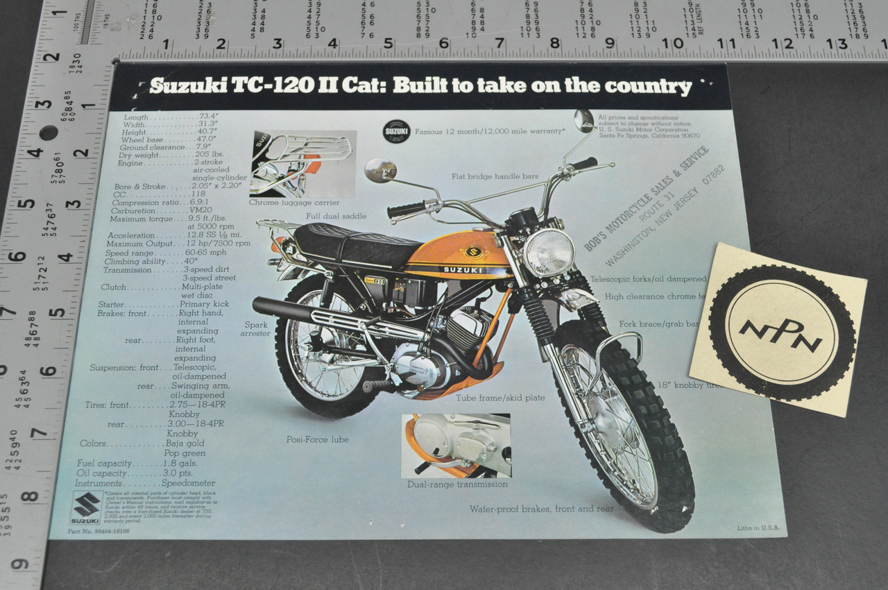 Vintage NOS 1970 Suzuki TS250 II Savage TC120 II Cat Brochure Dealer Stamps OEM