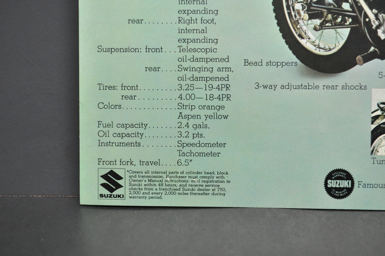 Vintage NOS 1970 Suzuki TS250 II Savage TC120 II Cat Brochure Dealer Stamps OEM
