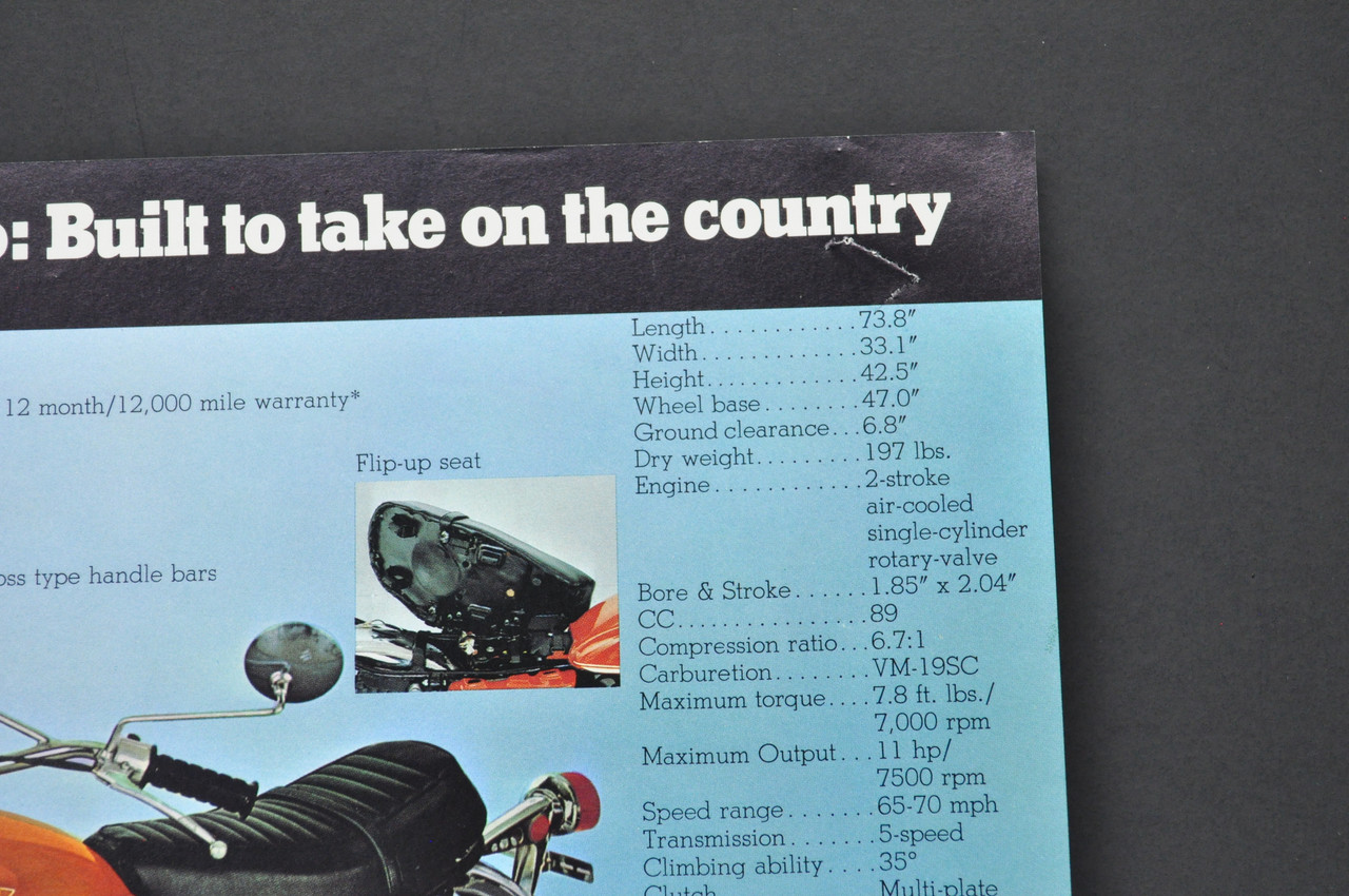 Vintage NOS 1970 Suzuki TS90 Honcho TC90 Blazer Brochure Dealer Specs OEM