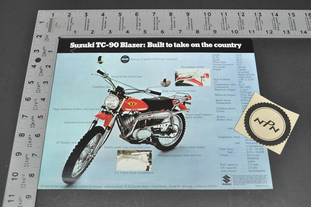 Vintage NOS 1970 Suzuki TS90 Honcho TC90 Blazer Brochure Dealer Specs OEM