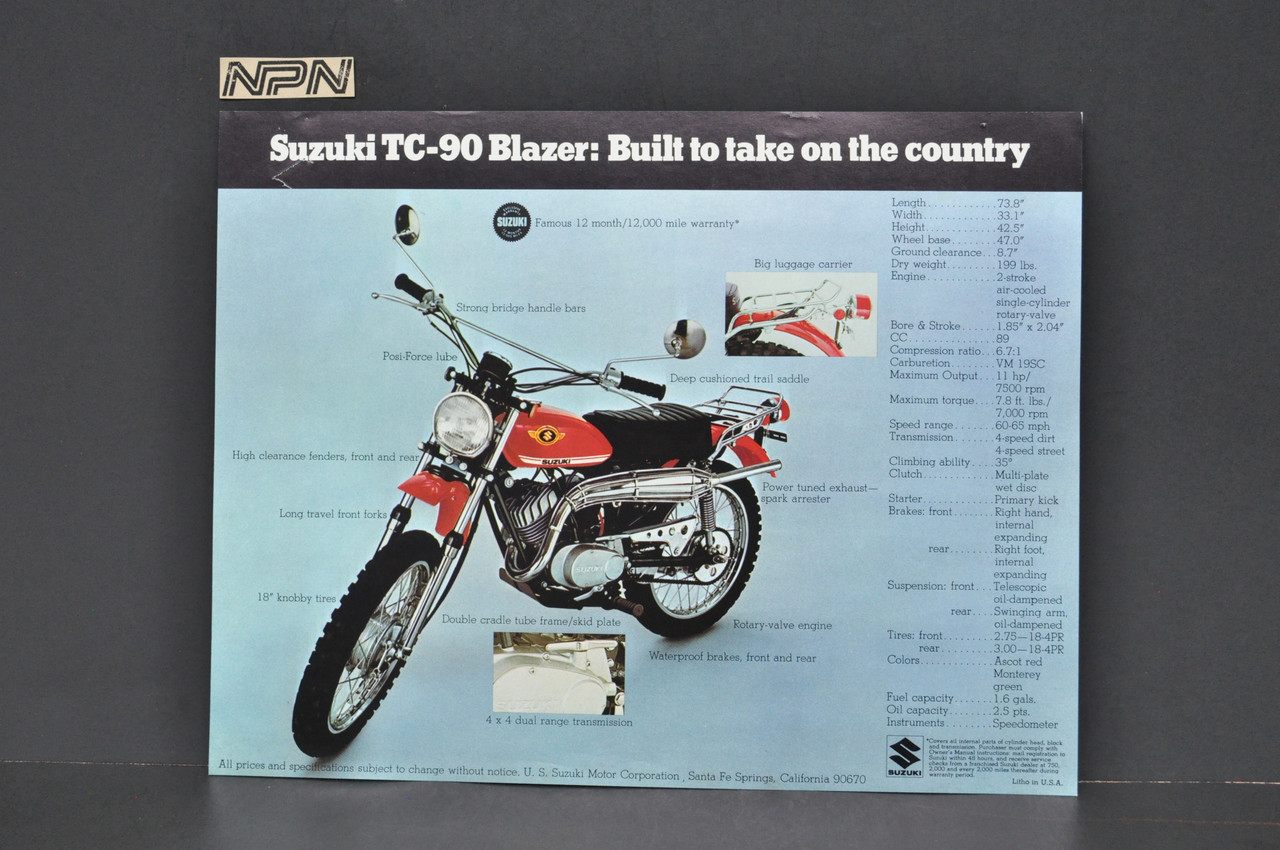 Vintage NOS 1970 Suzuki TS90 Honcho TC90 Blazer Brochure Dealer Specs OEM