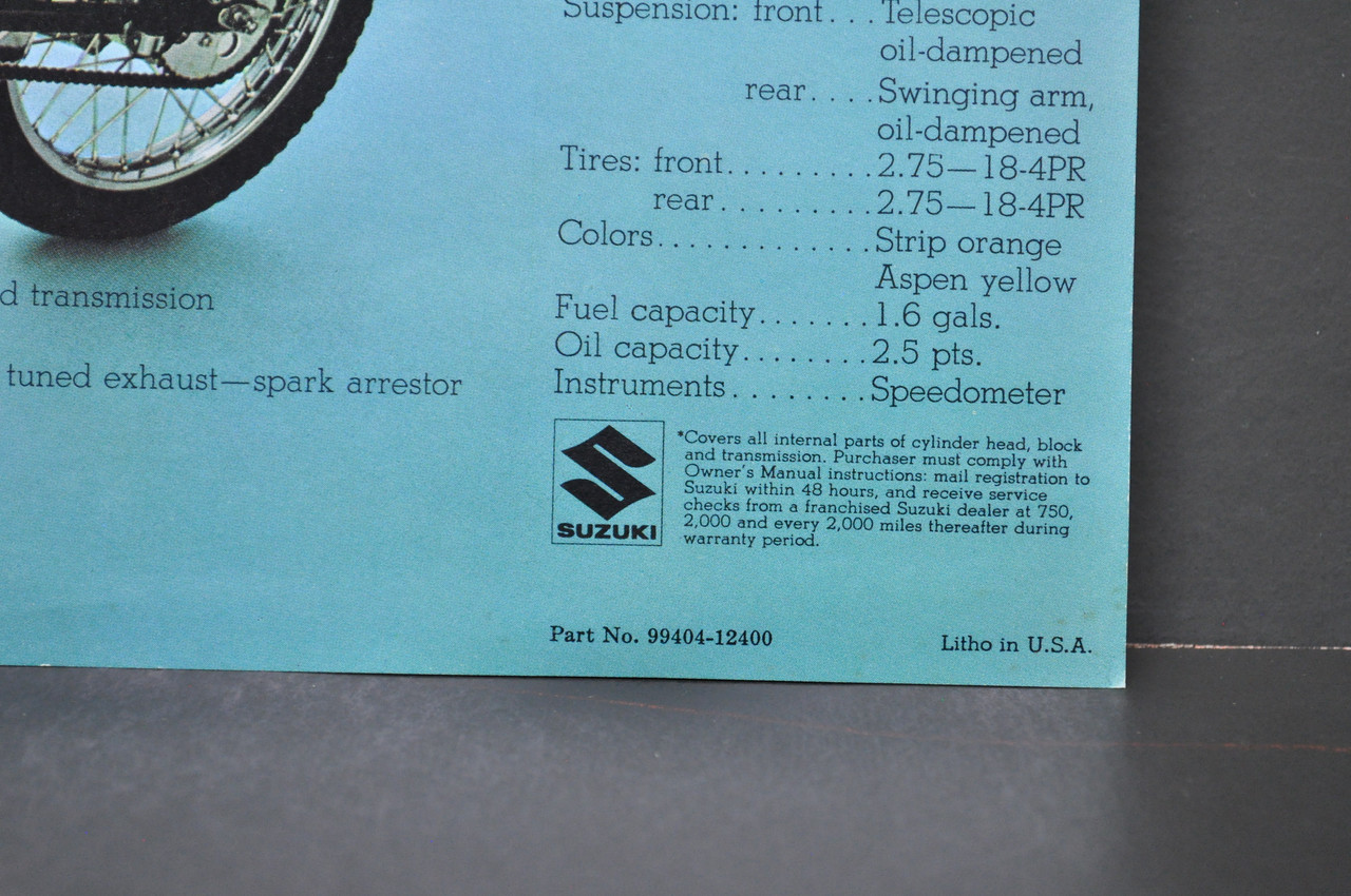 Vintage NOS 1970 Suzuki TS90 Honcho TC90 Blazer Brochure Dealer Specs OEM