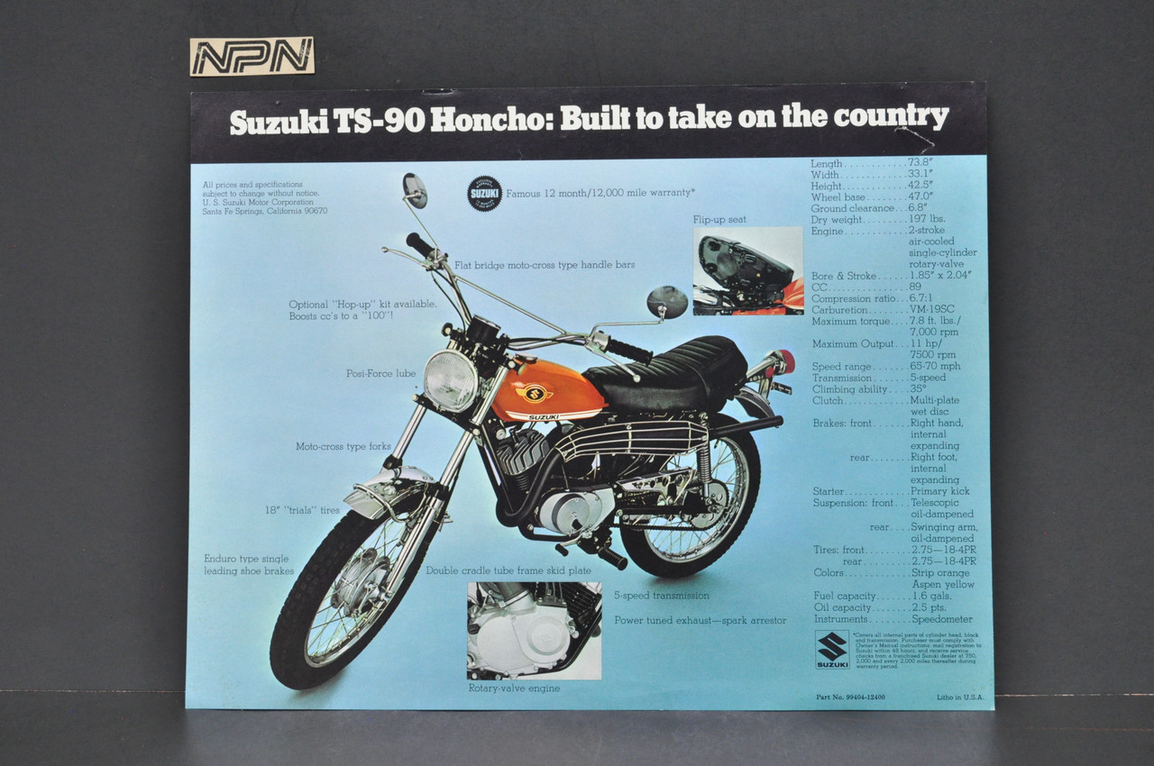 Vintage NOS 1970 Suzuki TS90 Honcho TC90 Blazer Brochure Dealer Specs OEM