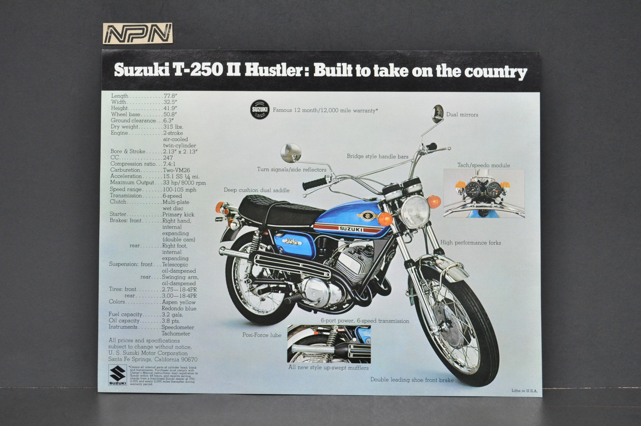 Vintage NOS 1970 T250 II Hustler T125 II Stinger Brochure Dealer Stamps OEM