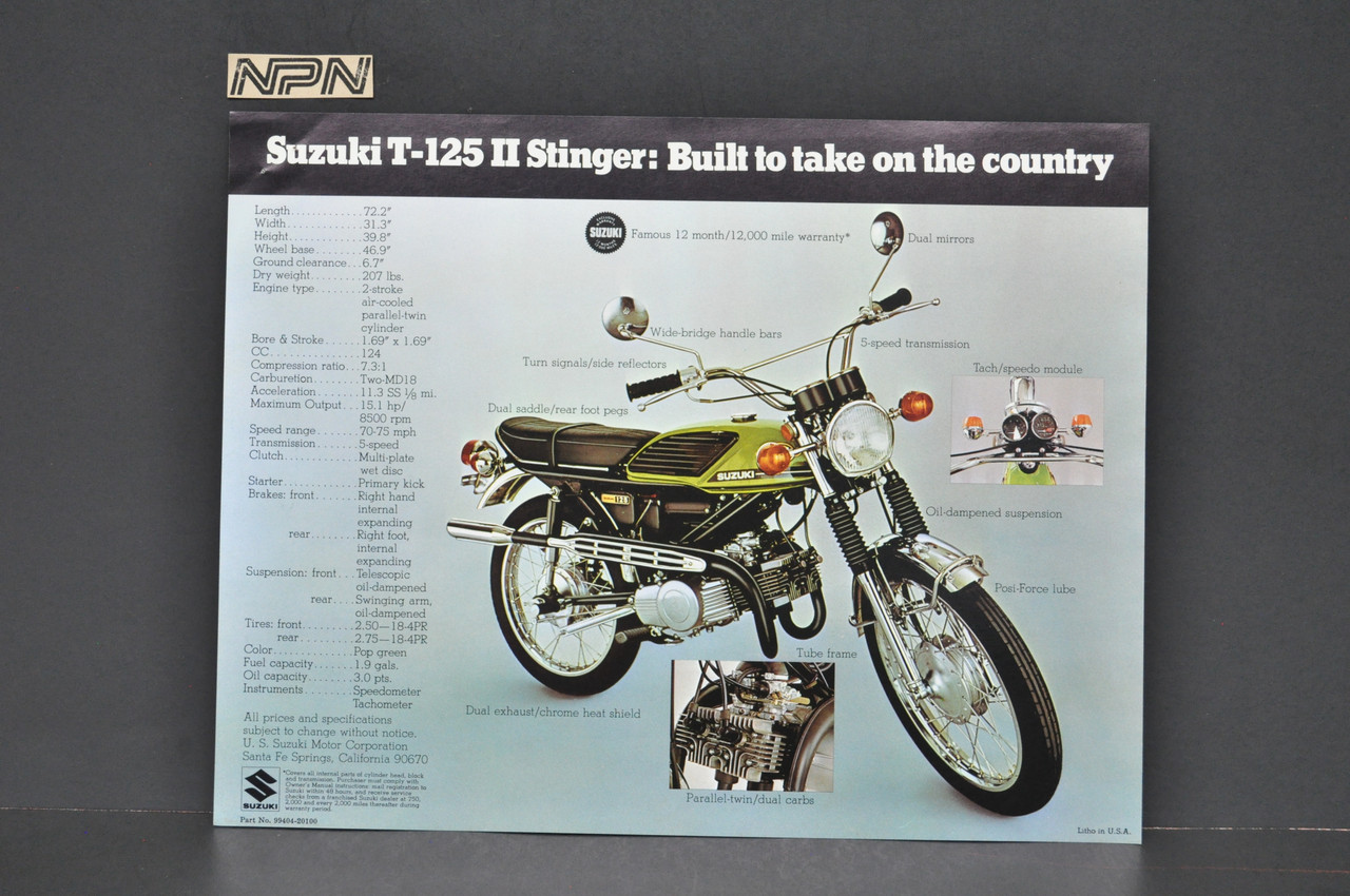 Vintage NOS 1970 T125 II Stinger T250 II Hustler Brochure Dealer Stamps OEM