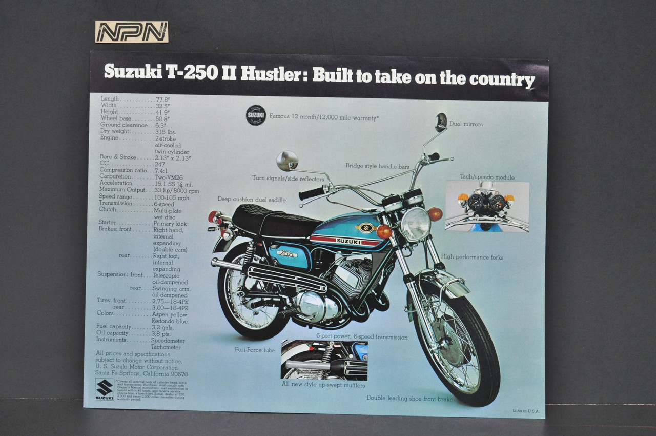 Vintage NOS 1970 T125 II Stinger T250 II Hustler Brochure Dealer Stamps OEM