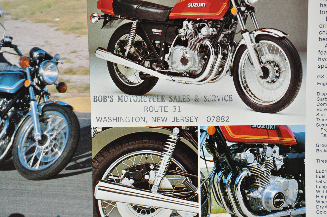 Vintage NOS 1977 Suzuki GS750 Brochure Motorcycle Specs Dealer Stamps OEM