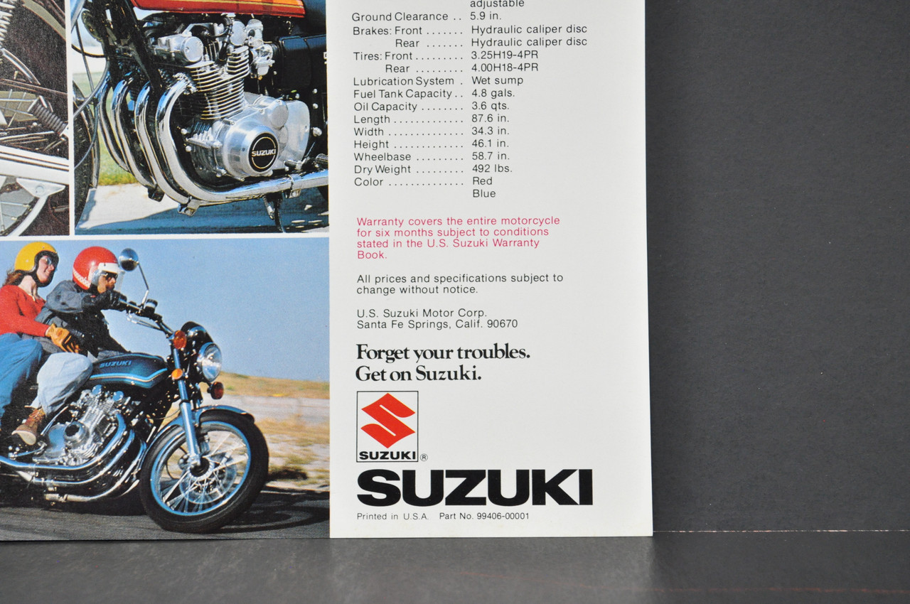 Vintage NOS 1977 Suzuki GS750 Brochure Motorcycle Specs Dealer Stamps OEM