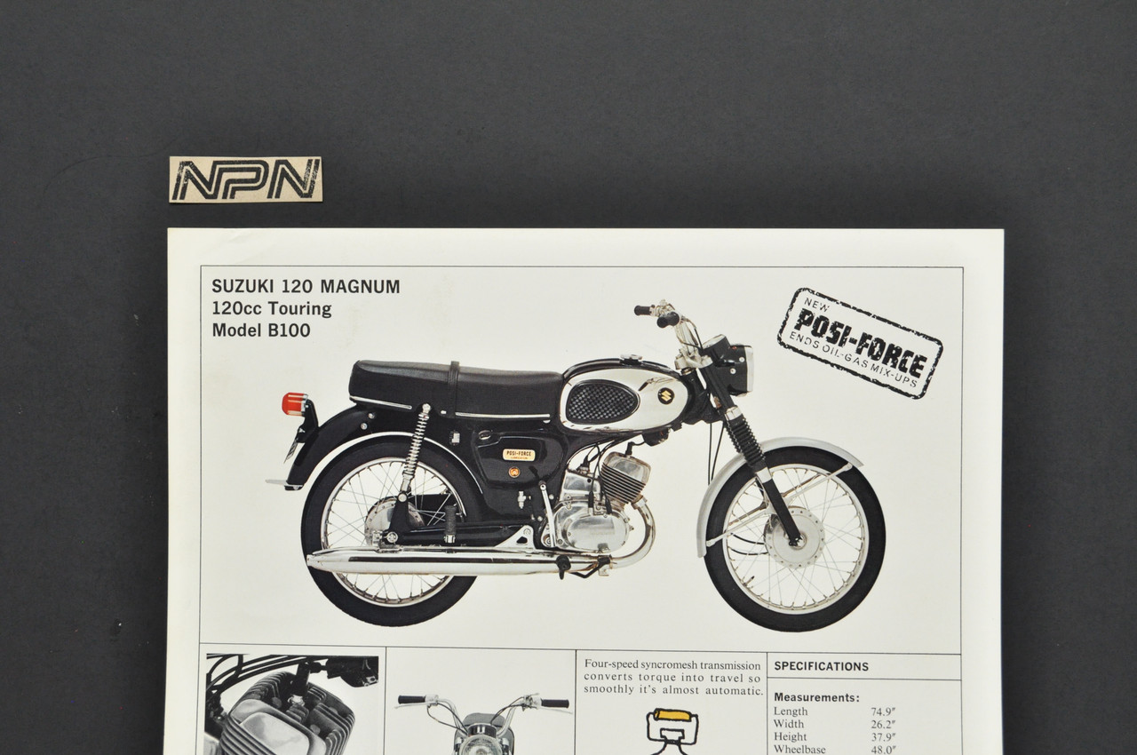 Vintage NOS 1960s Suzuki 120 Magnum B100 Brochure Motorcycle Dealer Specs OEM