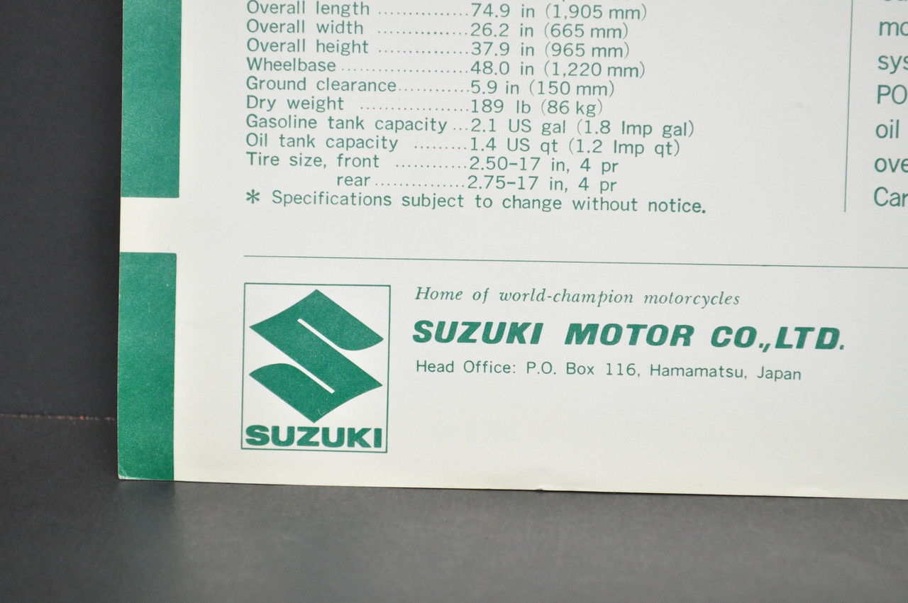 Vintage NOS 1966 Suzuki 120 Magnum B100 P Brochure Motorcycle Dealer Specs OEM
