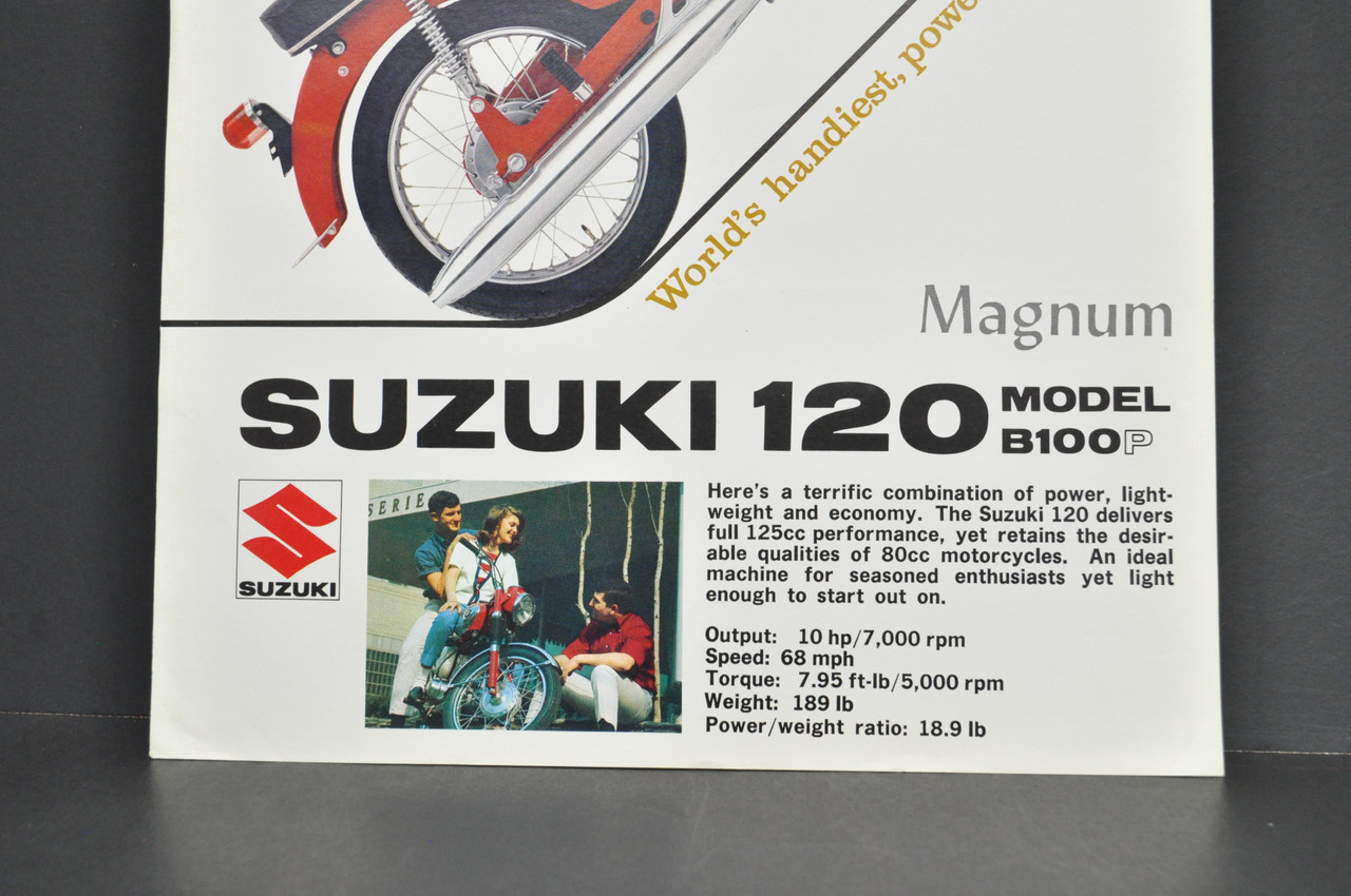Vintage NOS 1966 Suzuki 120 Magnum B100 P Brochure Motorcycle Dealer Specs OEM
