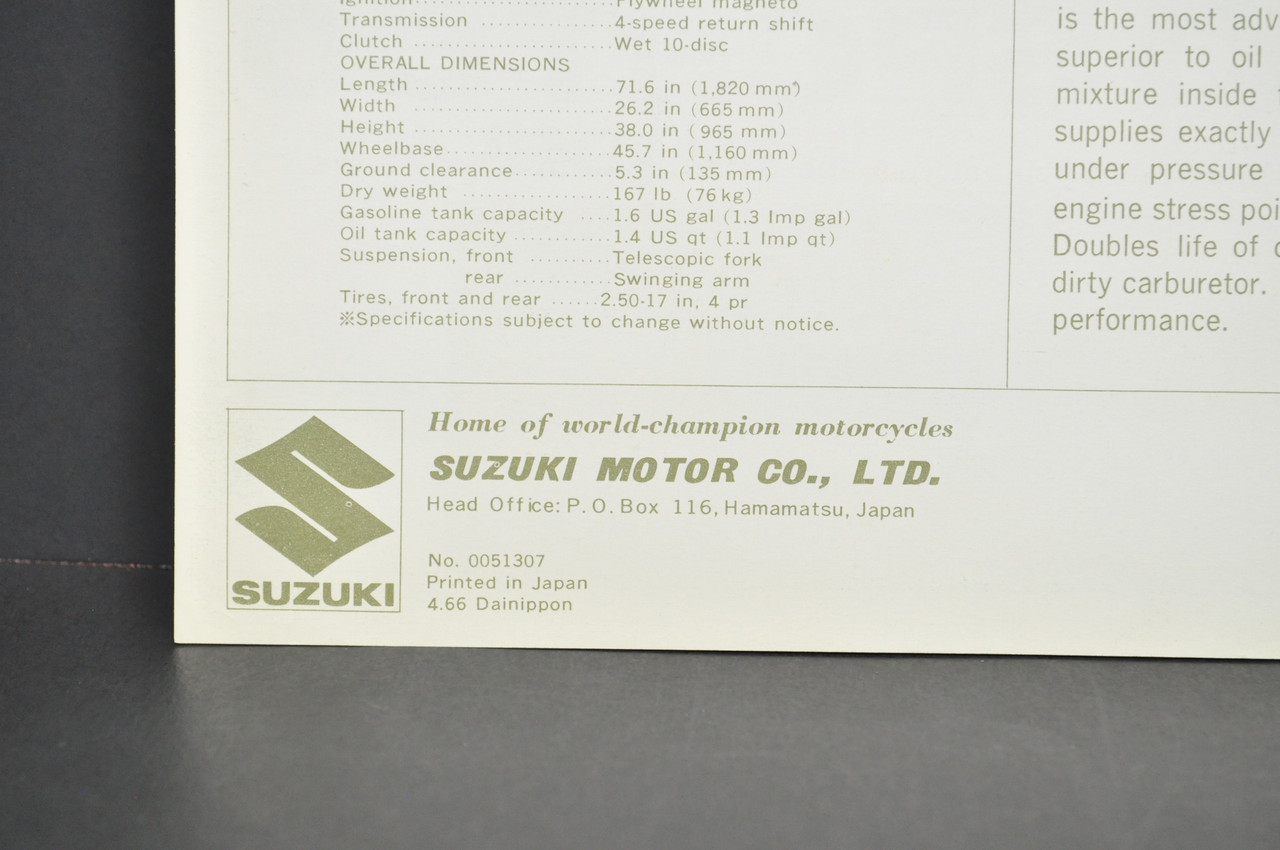 NOS 1966 Suzuki Sport 80 Challenger K11 P Brochure Motorcycle Dealer Specs OEM
