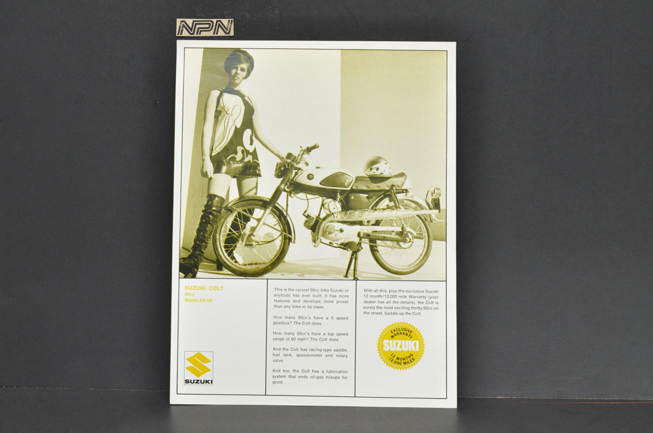 Vintage NOS 1968 Suzuki AS50 Colt Brochure Motorcycle Dealer Specs OEM
