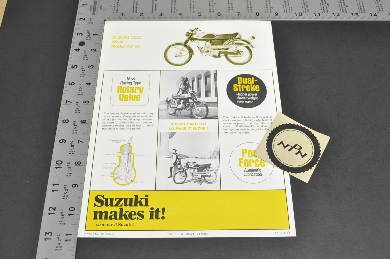 Vintage NOS 1968 Suzuki AS50 Colt Brochure Motorcycle Dealer Specs OEM