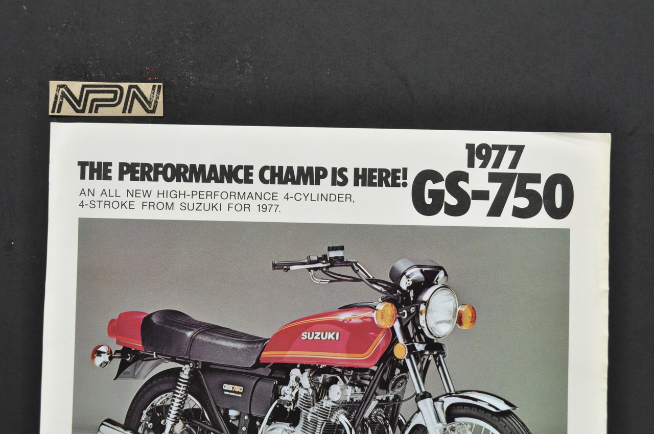 Vintage NOS 1977 Suzuki GS750 Motorcycle Brochure OEM Specs Dealer Stamp