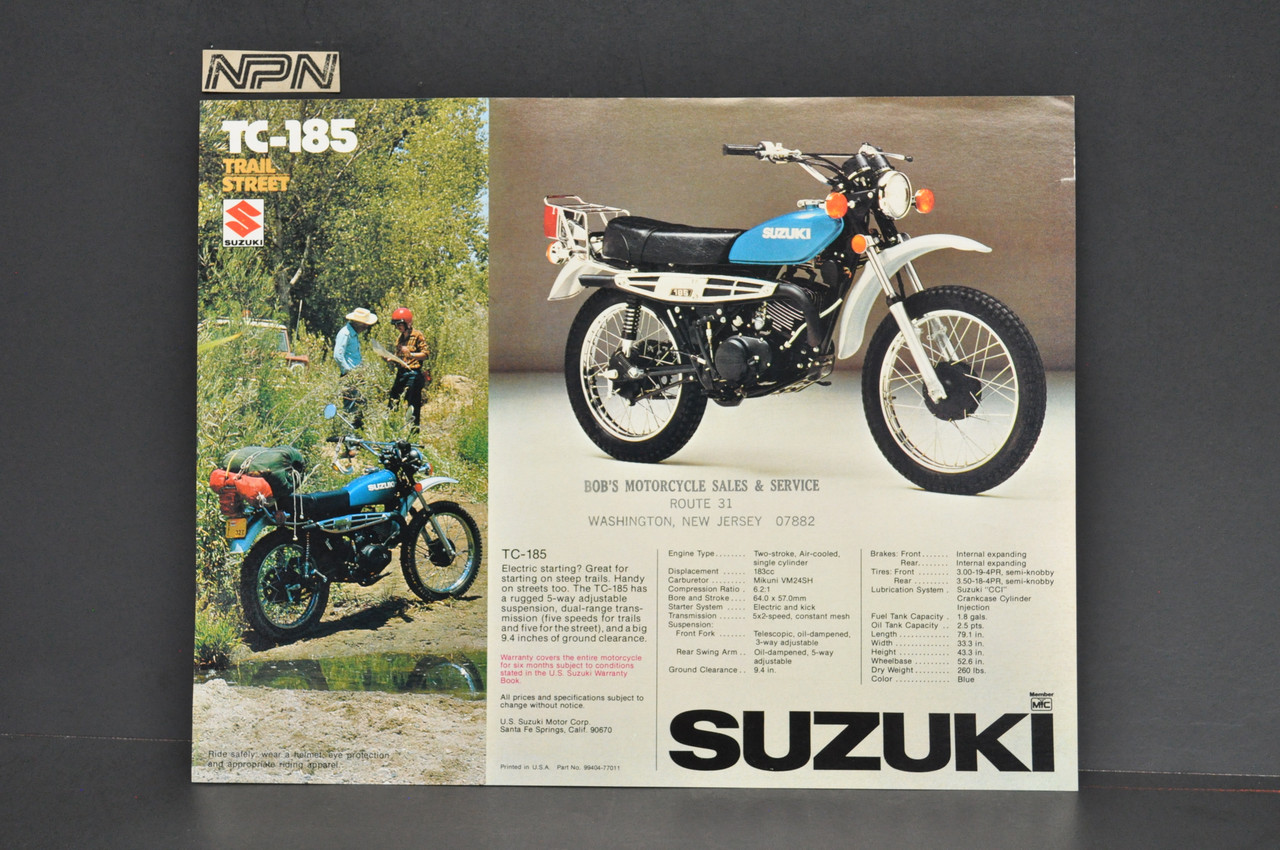 Vintage NOS 1977 Suzuki TC185 TC100 TC125 Brochure Motorcycle Dealer Specs OEM