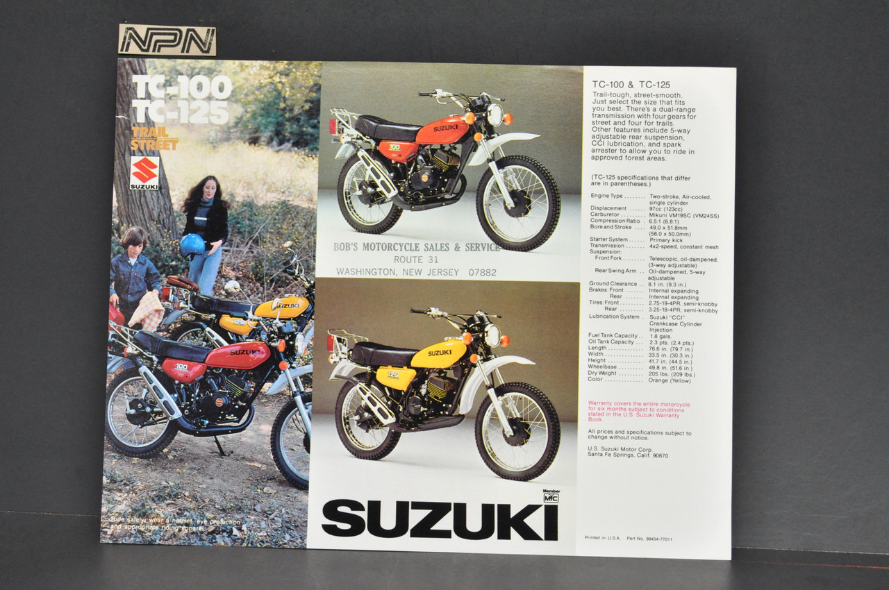Vintage NOS 1977 Suzuki TC185 TC100 TC125 Brochure Motorcycle Dealer Specs OEM