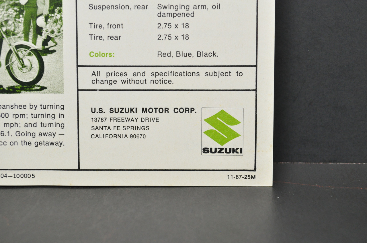 VTG NOS 1967 Suzuki X5 Invader T200 Motorcycle Dealer Sales Brochure OEM Specs