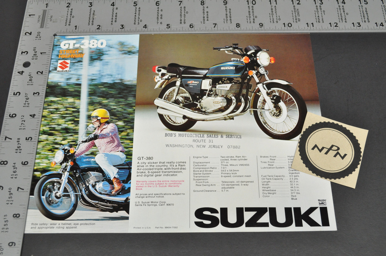 Vintage NOS 1976 Suzuki GT500 GT380 Brochure Motorcycle Specs Dealer Stamps OEM