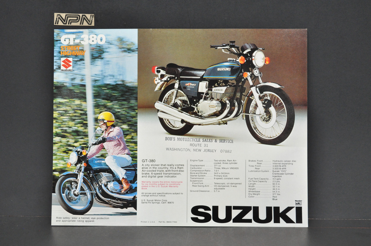 Vintage NOS 1976 Suzuki GT500 GT380 Brochure Motorcycle Specs Dealer Stamps OEM