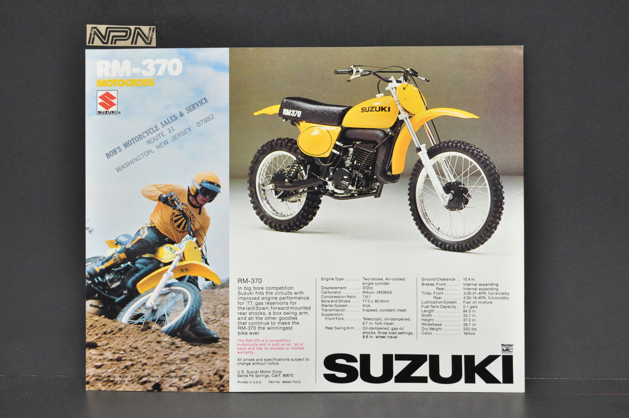 Vintage NOS 1976 Suzuki RM370 RM250 Brochure Motorcycle Specs Dealer Stamps