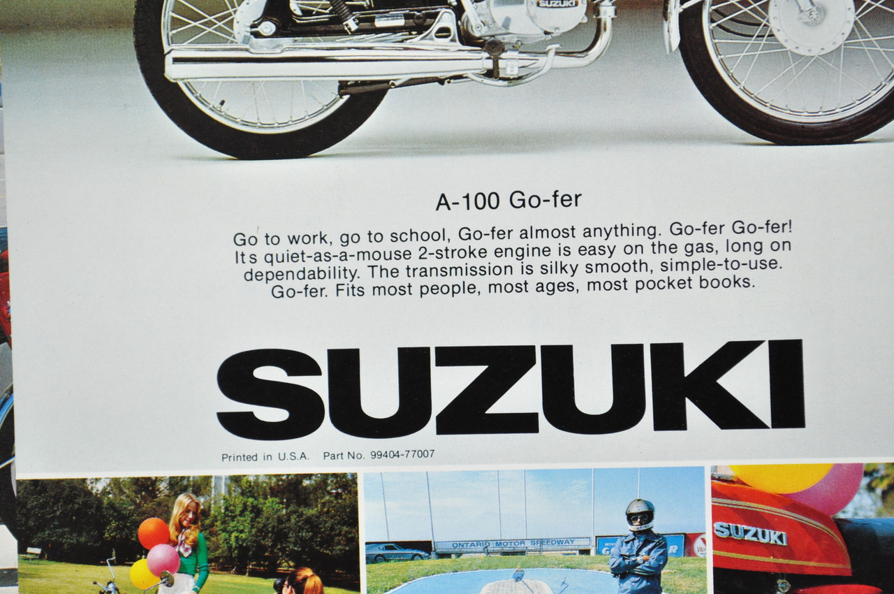 Vintage NOS 1976-77 Suzuki A100 Go-fer Brochure Motorcycle Specs Dealer Stamps