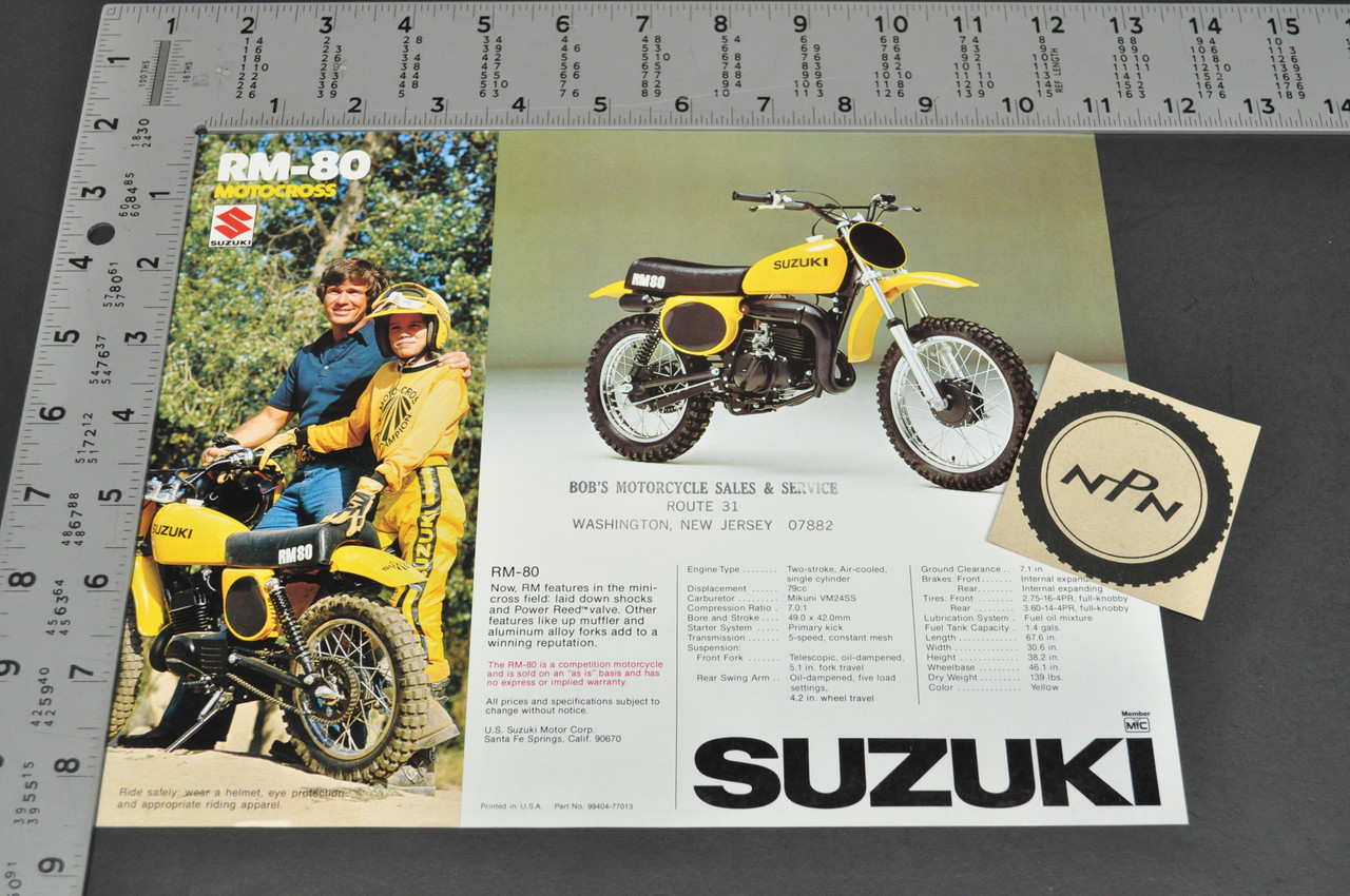 Vintage NOS 1976 Suzuki RM80 Brochure Motorcycle Specs Dealer Stamps MX OEM