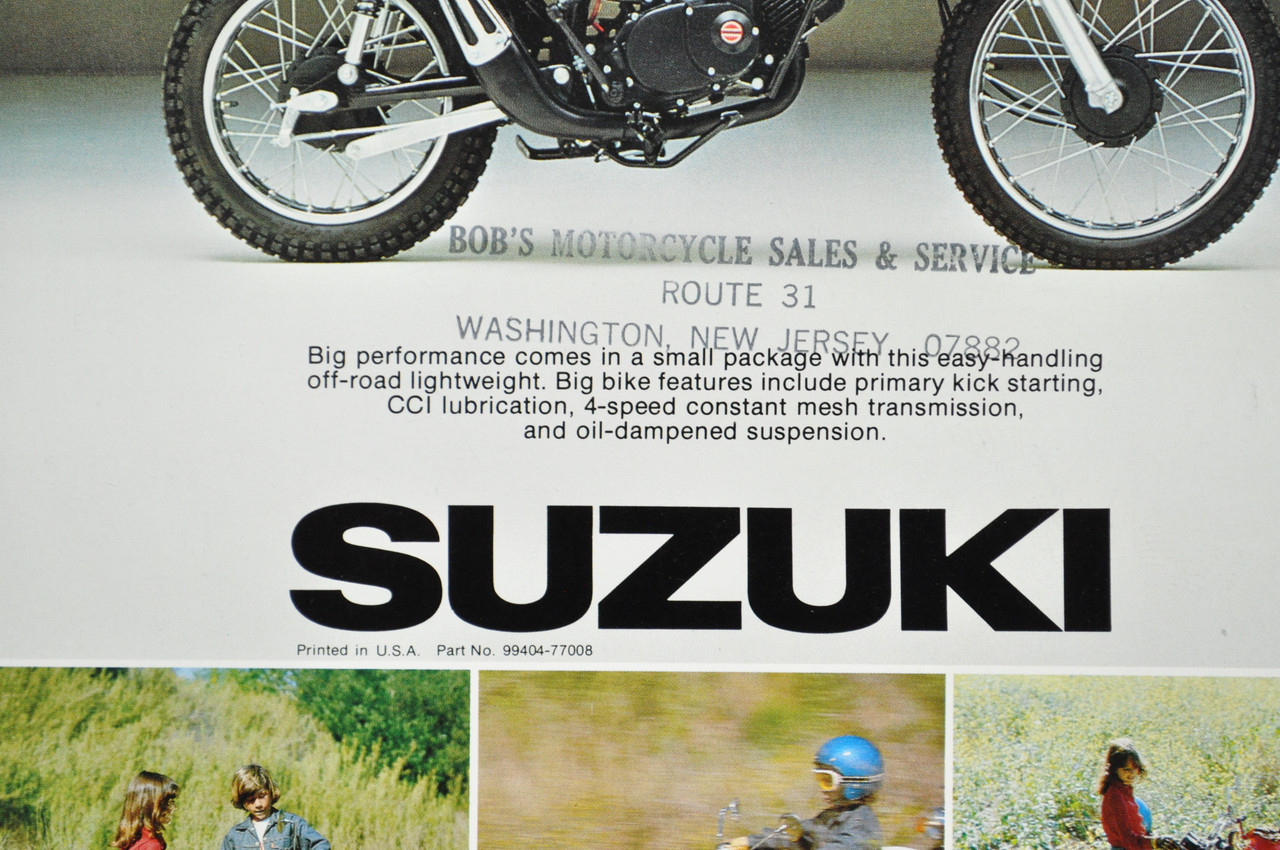 Vintage NOS 1976 Suzuki TS75 Brochure Motorcycle Specs Dealer Stamps OEM