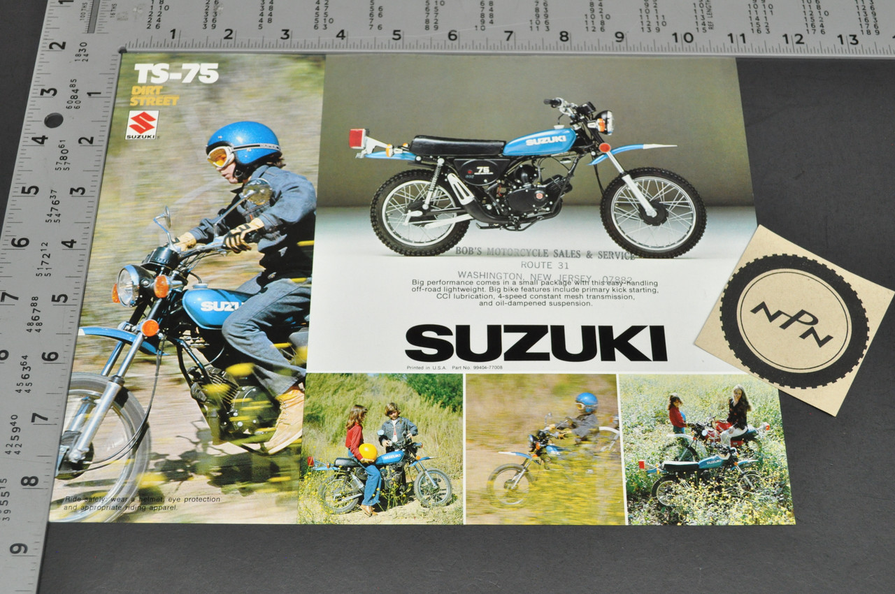Vintage NOS 1976 Suzuki TS75 Brochure Motorcycle Specs Dealer Stamps OEM