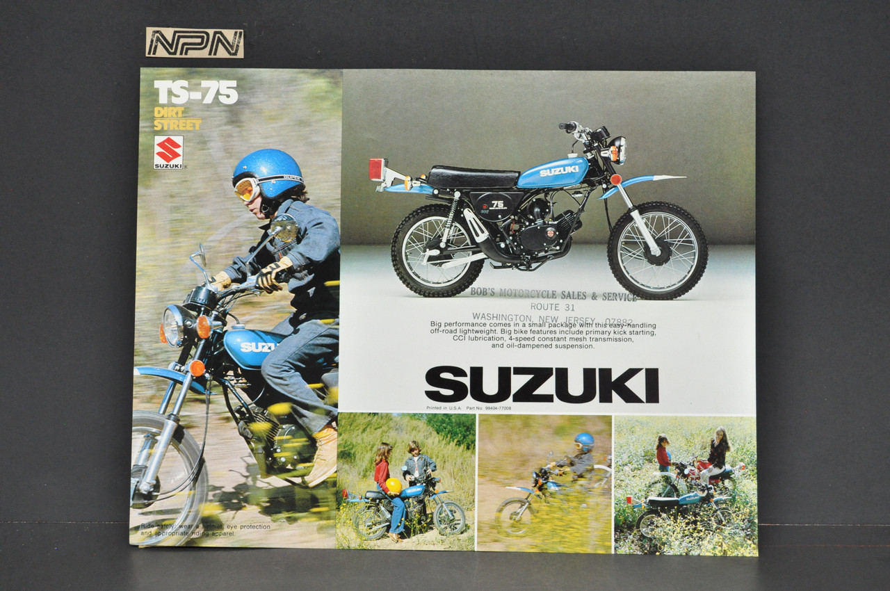 Vintage NOS 1976 Suzuki TS75 Brochure Motorcycle Specs Dealer Stamps OEM