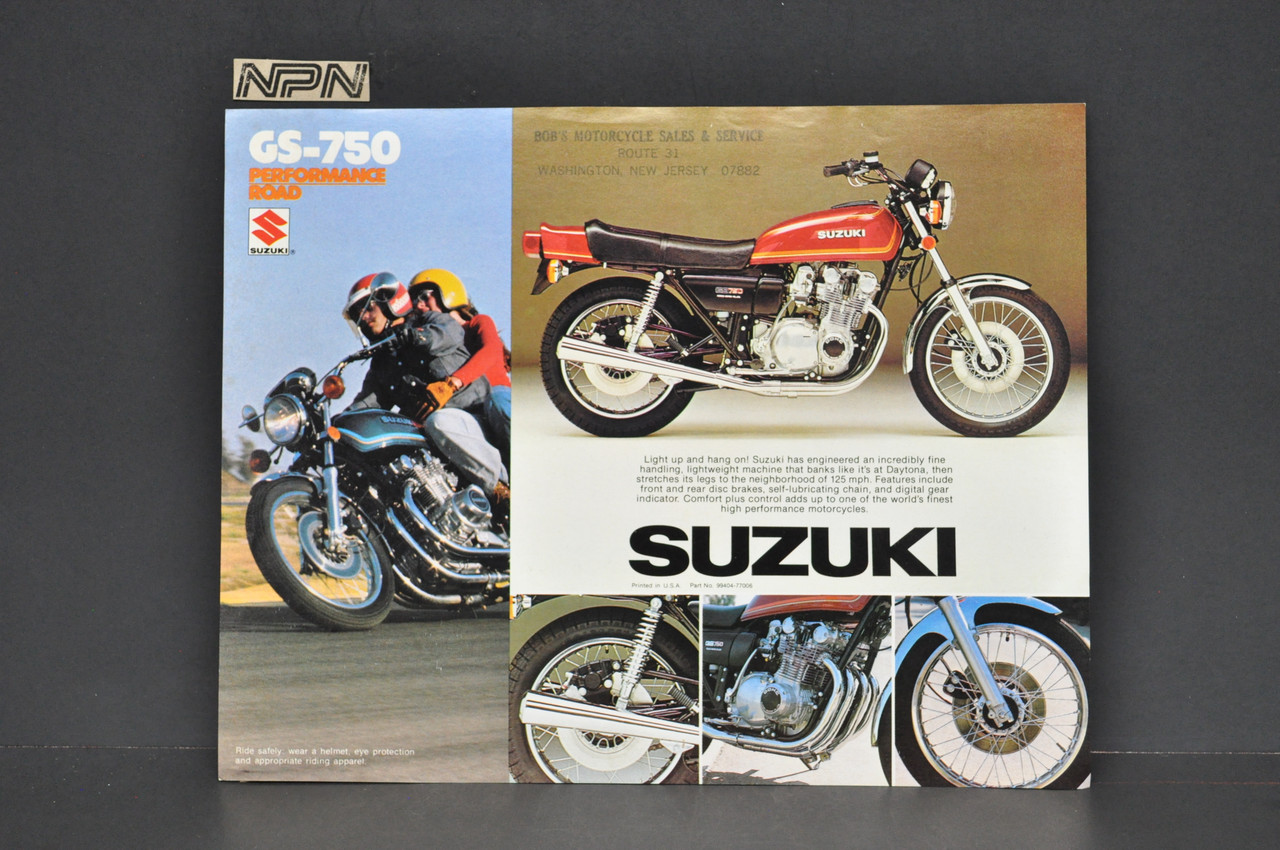Vintage NOS 1977 Suzuki GS750 Brochure Motorcycle Specs Dealer Stamps OEM