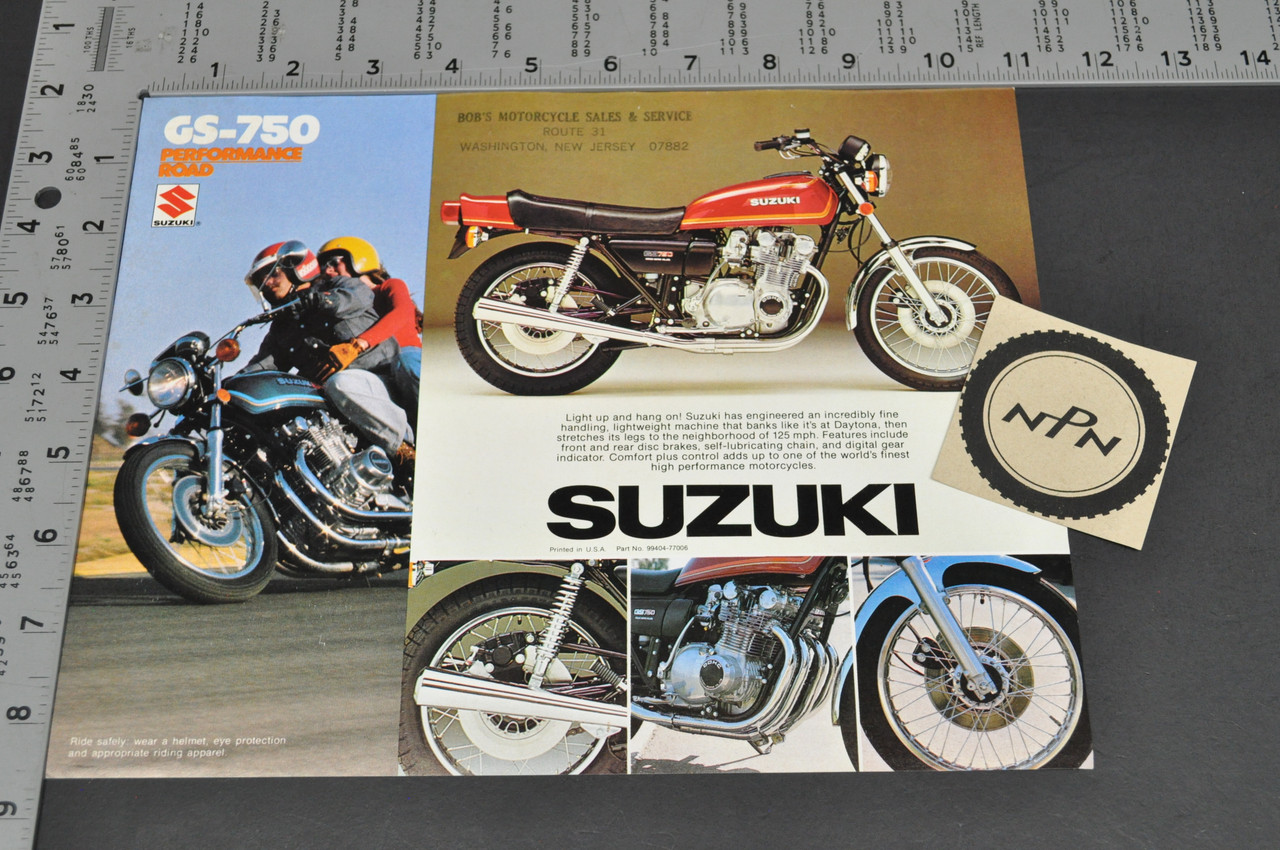 Vintage NOS 1977 Suzuki GS750 Brochure Motorcycle Specs Dealer Stamps OEM