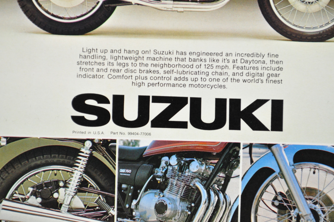 Vintage NOS 1977 Suzuki GS750 Brochure Motorcycle Specs Dealer Stamps OEM