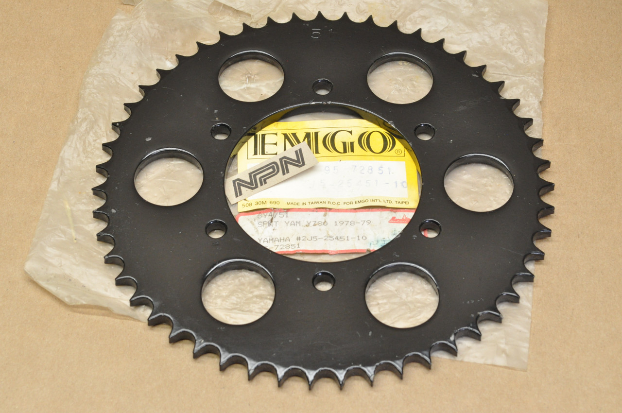 NOS Yamaha 1978-79 YZ80 Emgo Rear Chain Sprocket 51T 2J5-25451-10 ,  95-72851