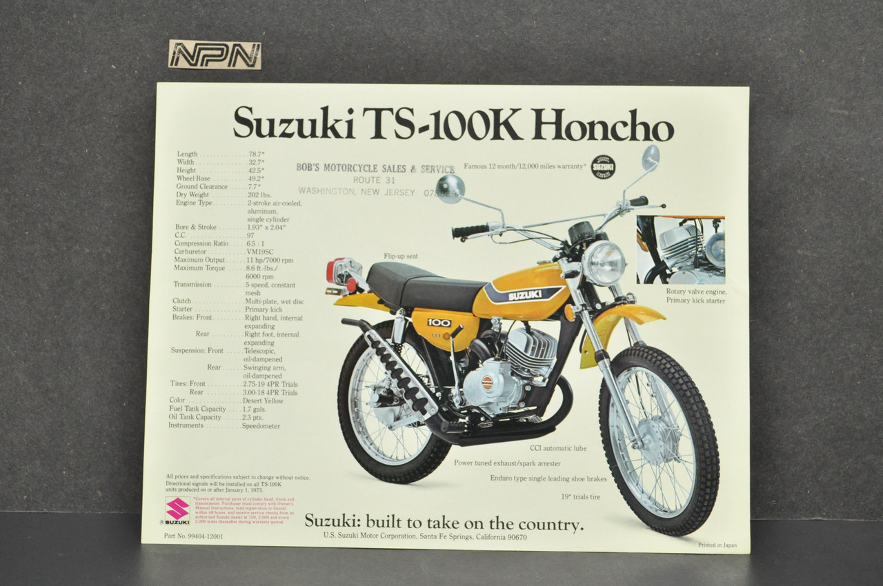 Vintage NOS 1973 Suzuki TC100 K Blazer TS100 K Honcho Brochure OEM Dealer Specs