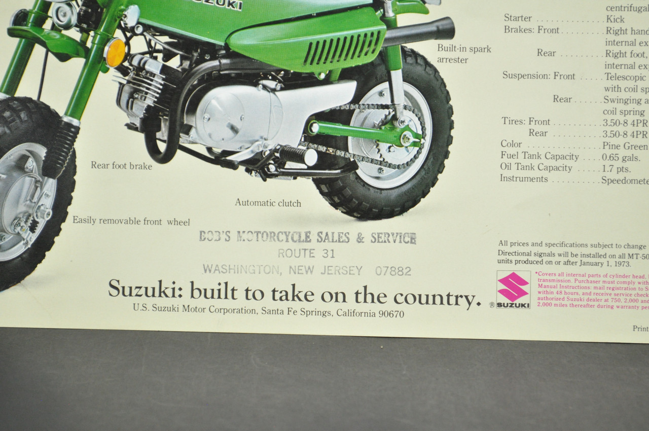 Vintage NOS 1973 Suzuki TS50 K Gaucho MT50 K Trailhopper Brochure Dealer Specs OEM