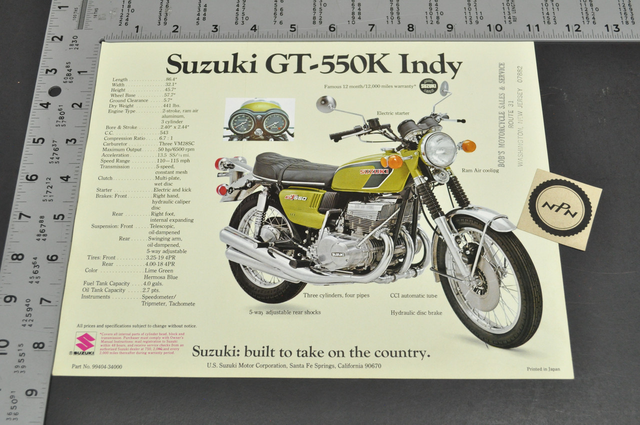 Vintage NOS 1973 Suzuki GT550 K Indy GT750 K LeMans Brochure OEM Dealer Specs