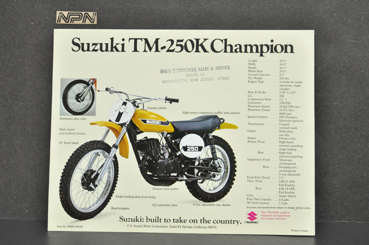 Vintage NOS 1973 Suzuki TM250 K Champion TS250 K Savage Brochure Dealer Specs
