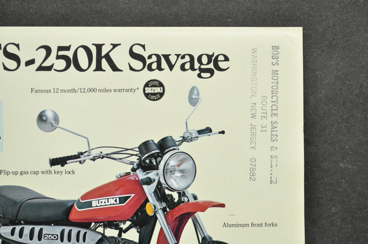 Vintage NOS 1973 Suzuki TM250 K Champion TS250 K Savage Brochure Dealer Specs
