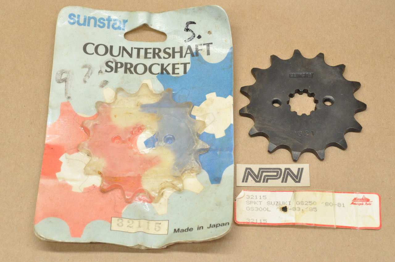 NOS Suzuki GS250 GS300 L Sunstar Front Drive Chain Sprocket 15T 27511-11301