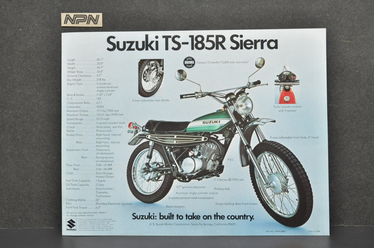 Vintage NOS 1971 Suzuki TS125 R Duster TS185 R Sierra Brochure Dealer Specs