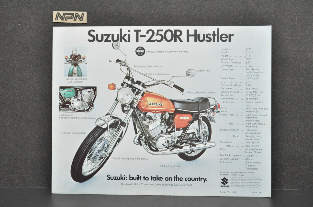 Vintage NOS 1971 Suzuki T250 R Hustler T125 R Stinger Brochure OEM Dealer Specs